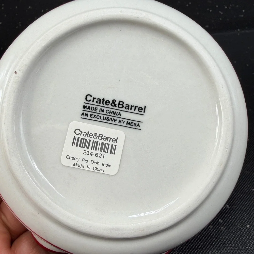 Crate & Barrel Mesa Cherry Pie Dish Bowl Individual Ramekin Set of 2 Red White
